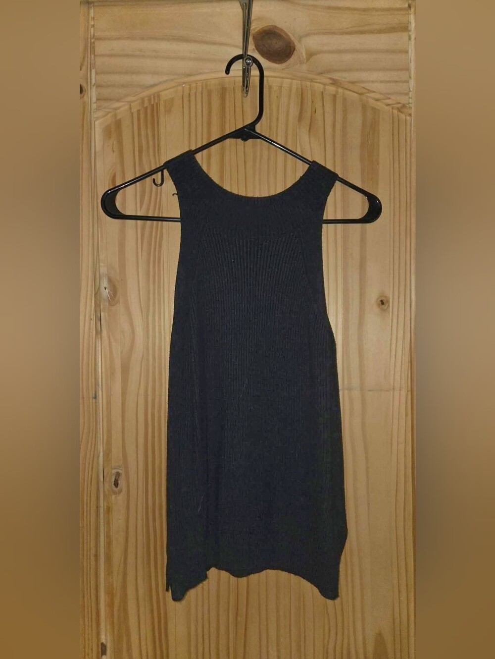 Women's Black Ribbed Summer Knit Mock Neck Sleeveless Sweater Tank Top Size Med